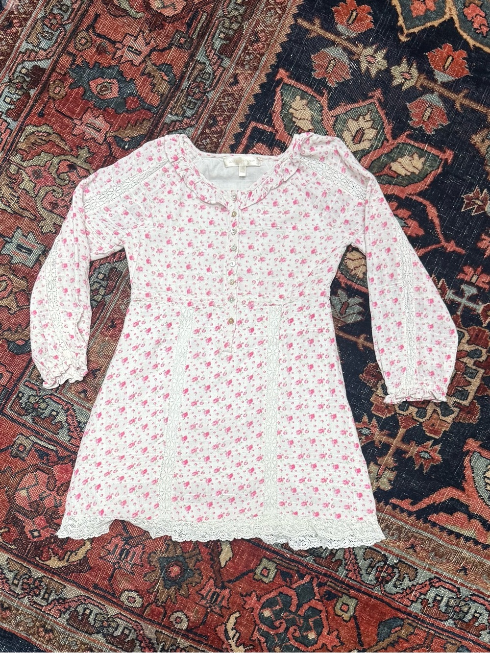 LoveShackFancy White & Pink Floral Lace Dress 8/9 Years